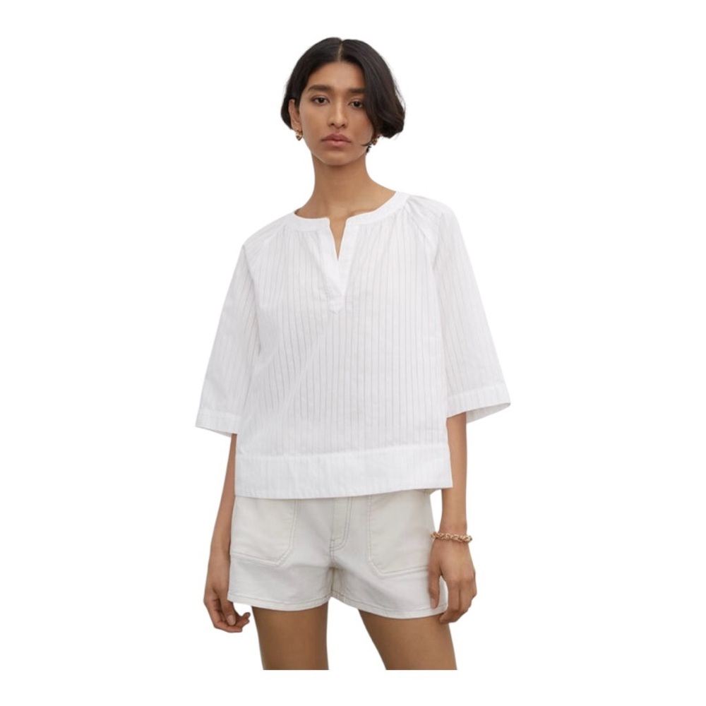 Club Monaco Womens XS White Textured Popover Blouse, Lightweight Cotton EUC Boho